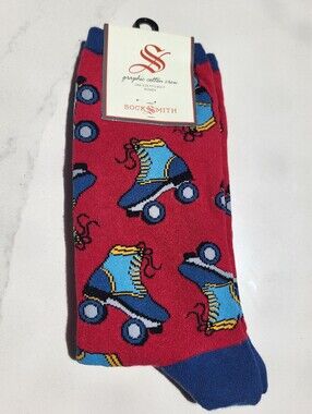 NWT Pair of SockSmith Graphic Cotton Crew Socks Free Skate Red size 9-11
